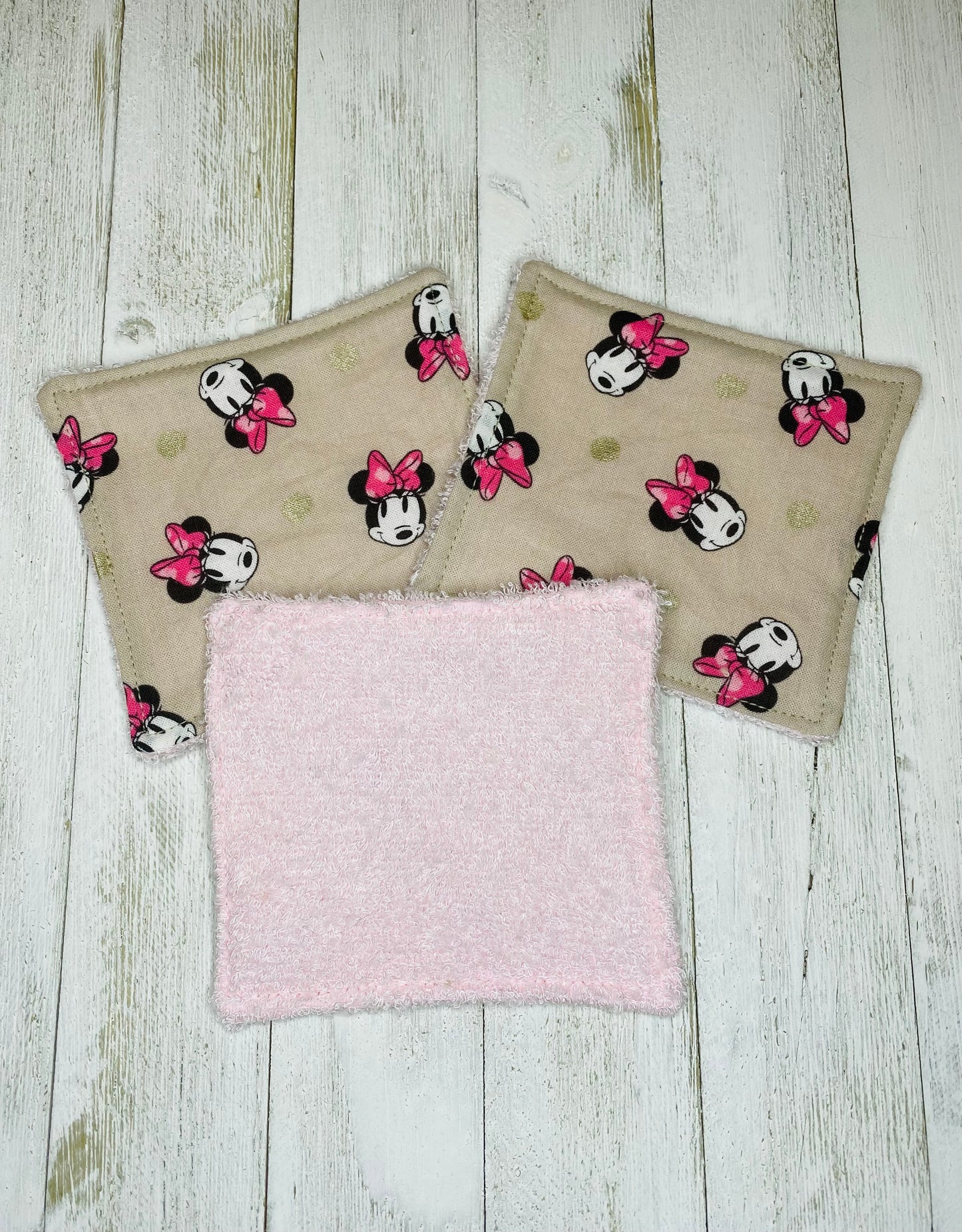 Lingettes lavables - Minnie mouse (RATINE DE BAMBOU) - Paquet de 3