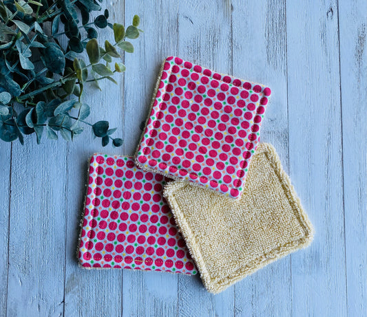 Lingettes lavables - Fushia (RATINE DE COTON) - Paquet de 3